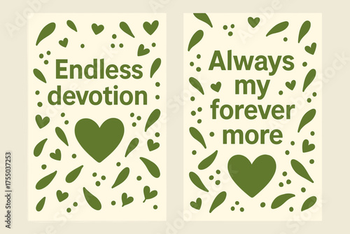 Endless Devotion Banners. Endless devotion. Two vertical A6 banners with safe margins, centered composition, no elements touching edges, memphis, olive green