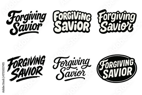 Harmonious Lettering Styles. Forgiving Savior. Set lettering. harmonious lettering variations of the same emblematic concept (Bold hand-lettering with playful