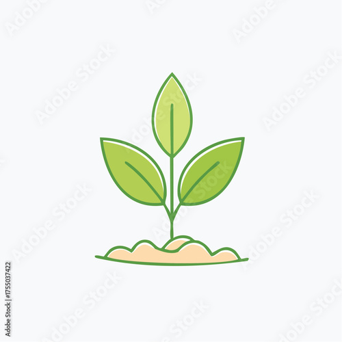 A simple illustration of a young plant with three leaves growing from the soil, representing growth.