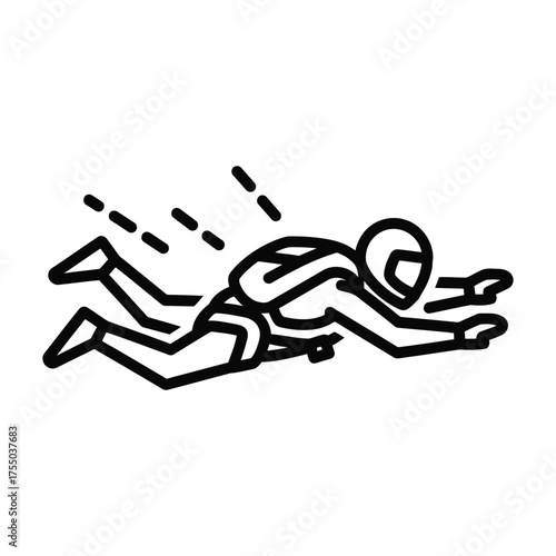 Line art of a skydiver in freefall, capturing the thrill and adventure of extreme sports