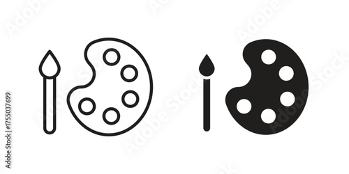 Brush and Palette icon in Line and Silhouette Icon Set. Isolated Vector Illustration.