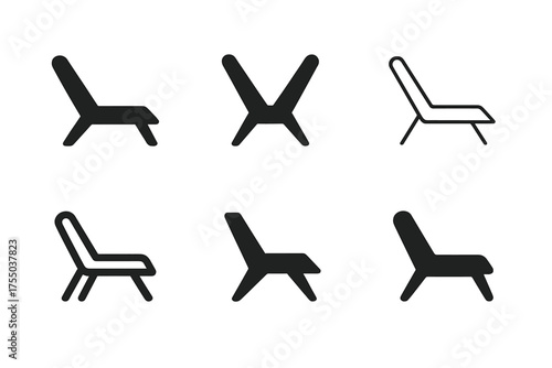 Harmonious Logo Variations. Outdoor living areas. Set Logo of Outdoor living areas: lounge chair. harmonious logo variations of the same emblematic concept,