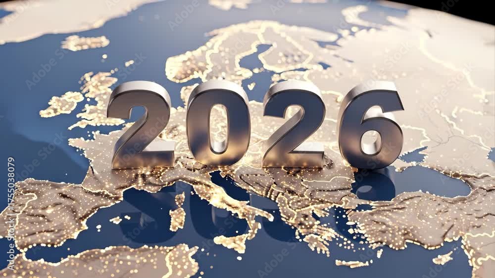 Stockvideon 2026 Year Over Illuminated Europe Map A Digital Video 1000 F 1755038079 