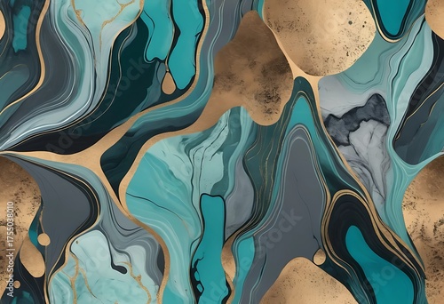Abstract turquoise mineral ink seamless pattern
