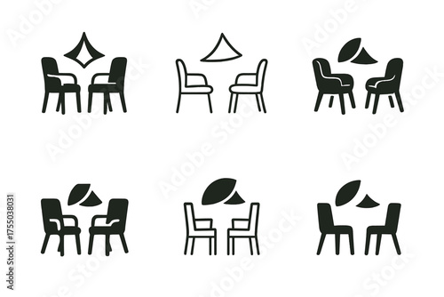 Divorce Counseling Logos. Navigating divorce and separation. Set Logo of Navigating divorce and separation: counseling session (two chairs). harmonious logo