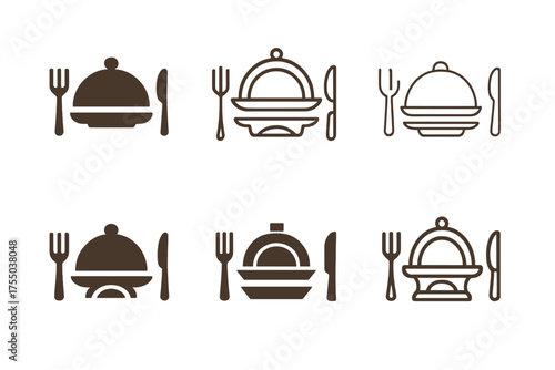 Elegant Banquet Logos. Banquet. Set Logo of Banquet: formal dining setup icon. harmonious logo variations of the same emblematic concept, each with different