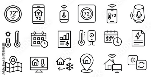 Smart home line icons set – automation, technology, connected devices symbols