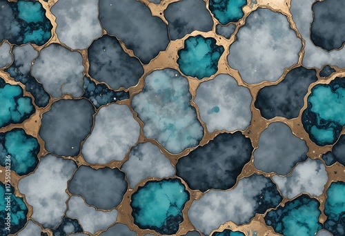Abstract turquoise mineral ink seamless pattern