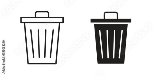 Bin icon in Line and Silhouette Icon Set. Isolated Vector Illustration.