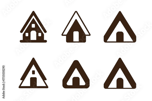 Tiny Home Logos. Tiny homes and alternative living spaces. Set Logo of Tiny homes and alternative living spaces: A-Frame Cottage. harmonious logo variations of