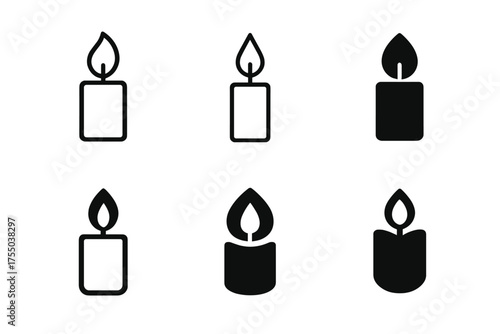 Candle Logo Variations. Creating personalized holiday greeting cards. Set Logo of Creating personalized holiday greeting cards: candle with flame. harmonious