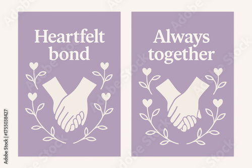Heartfelt Bond Banners. Heartfelt bond. Two vertical A6 banners with safe margins, centered composition, no elements touching edges, minimal, lavender and