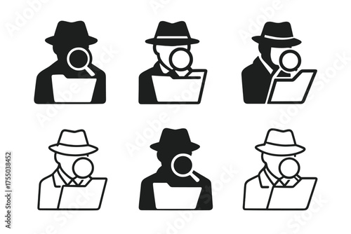 Investigator Logo Collection. Investigator Reviewing Case Files. Set Logo of Investigator Reviewing Case Files: open file folder. harmonious logo variations of