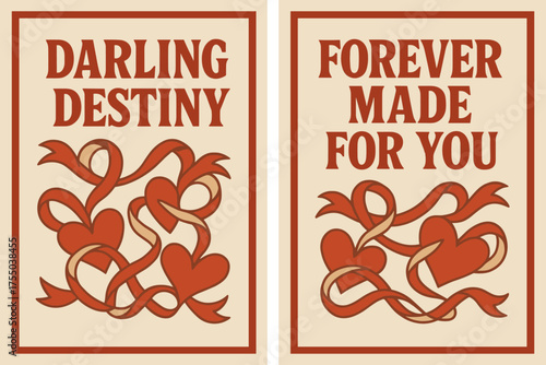 Darling Destiny Banners. Darling destiny. Two vertical A6 banners with safe margins, centered composition, no elements touching edges, retro, red and beige,