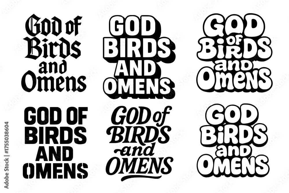Obraz premium Bird God Lettering Designs. God of Birds and Omens. Set lettering. harmonious lettering variations of the same emblematic concept (Gothic-inspired decorative