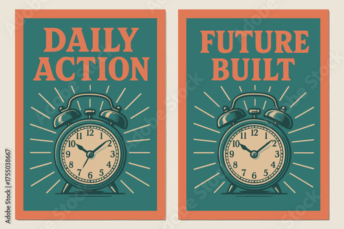 Retro Mindset Banners. Mindset. Two vertical A6 banners with safe margins, centered composition, no elements touching edges, retro style, coral and teal,