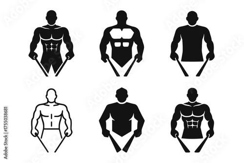 Fitness Logo Variations. Personal trainer. Set Logo of Fitness: trainer with resistance bands. harmonious logo variations of the same emblematic concept, each