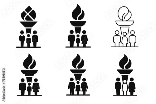 Leadership Family Balance Logos. Balancing leadership and family. Set Logo of Balancing leadership and family: Guiding Torch. harmonious logo variations of the