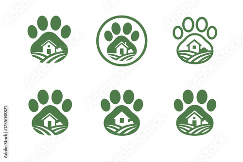 Farm Paw Emblem Variations. farm dog collar. Set Logo of farm dog collar: Farm Paw Emblem. harmonious logo variations of the same emblematic concept, each with