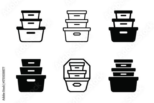 Garage Decluttering Logos. Decluttering the garage. Set Logo of Decluttering the garage: labeled storage bins. harmonious logo variations of the same