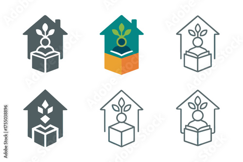 Diverse Logo Designs. Home schooling environments and teaching materials. Set Logo of Home schooling environments and teaching materials: Activity Box.