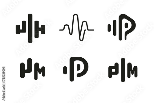 Podcasting Logo Variations. The rise of podcasting as a marketing tool. Set Logo of The rise of podcasting as a marketing tool: Soundwave forming brand