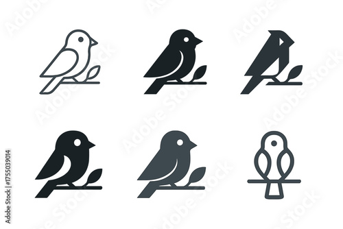 Diverse Logo Interpretations. harmonious logo variations of the same emblematic concept, each with different artistic interpretation (Minimal outline, Filled