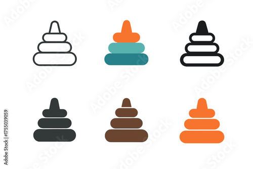 Educational Toy Logos. Exploring educational toys and games with kids. Set Logo of Exploring educational toys and games with kids: stacking rings. harmonious