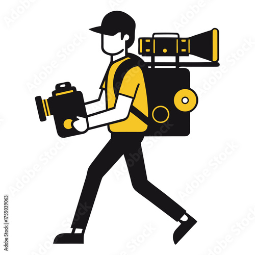 Stock vector of a construction worker or handyman with a drill and wrench wearing a helmet, representing manual work and the building industry