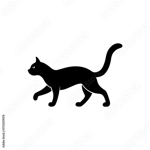 Silhouette of a walking cat on transparent background