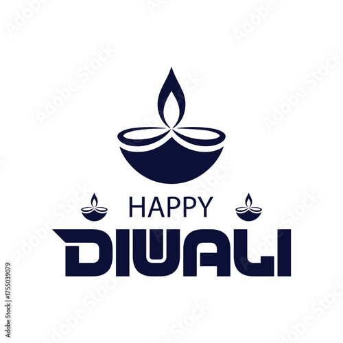 Happy diwali lettering design with diya deepak vector illustration.
