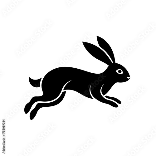 Silhouette of a rabbit jumping on transparent background