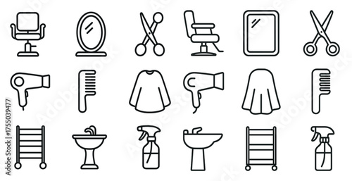 Hair salon line icons set – outline, grooming, hairdressing symbols