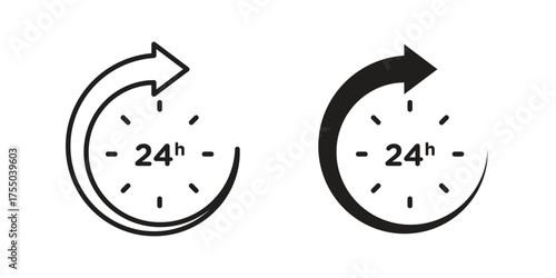 24 Hrs icon in Line and Silhouette Icon Set. Isolated Vector Illustration.