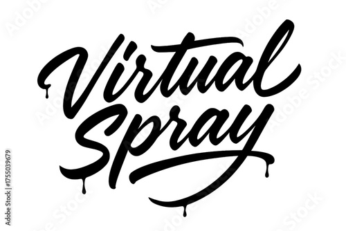 Virtual Spray Script. Script Hand-Lettering: "Virtual Spray" ? fast brush script with fluid semi-cursive strokes, slight dripping effect in letters, elegant