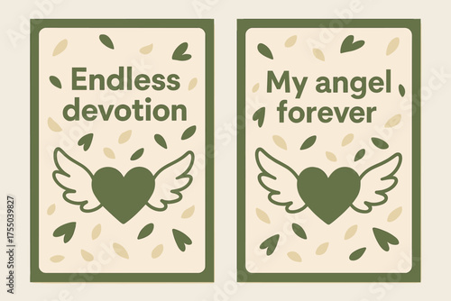 Endless Devotion Banners. Endless devotion. Two vertical A6 banners with safe margins, centered composition, no elements touching edges, memphis, olive green