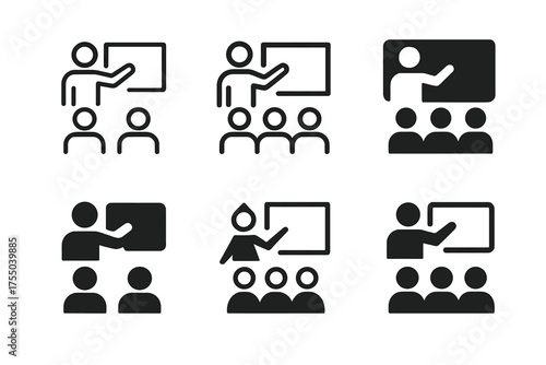 Labor Market Logos. Labor market dynamics. Set Logo of Labor market dynamics: job training and reskilling classroom. harmonious logo variations of the same