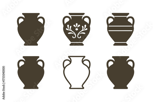 Vase Logo Designs. Vase. Set Logo of Vase: wide decorative vase. harmonious logo variations of the same emblematic concept, each with different artistic
