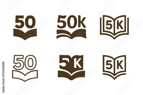 Creative 50K Logo Variations. 50K. Set Logo of 50K: Book. harmonious logo variations of the same emblematic concept, each with different artistic