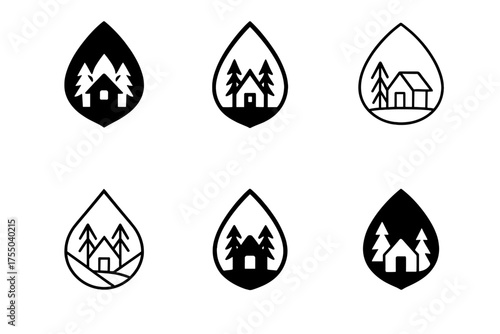 Holistic Wellness Logos. Alternative medicine and holistic health. Set Logo of Alternative medicine and holistic health: wellness retreat cabin in nature.
