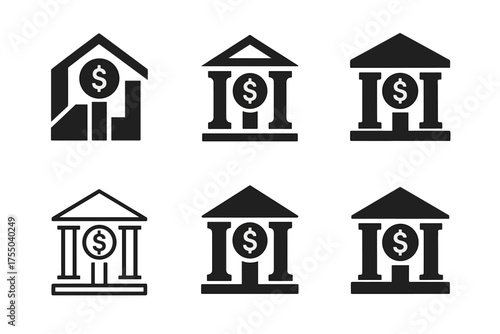 Minimum Wage Logos. Minimum wage laws. Set Logo of Minimum wage laws: Government building with coin column. harmonious logo variations of the same emblematic
