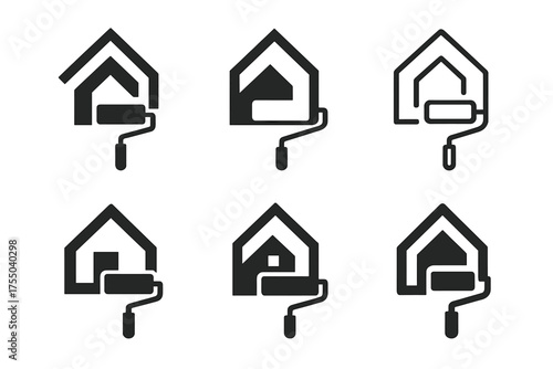 Home Renovation Logos. Home renovation and construction services. Set Logo of Home renovation and construction services: paint roller. harmonious