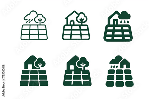 Climate-Resilient Logo Variations. climate-resilient infrastructure. Set Logo of climate-resilient infrastructure: permeable pavement grid. harmonious logo