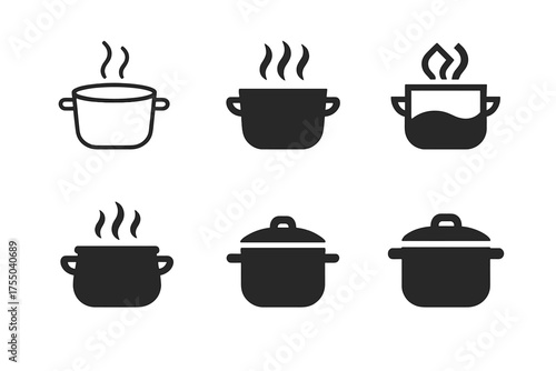 Stew Logo Variations. Making stew. Set Logo of Making stew: cast-iron pot. harmonious logo variations of the same emblematic concept, each with different