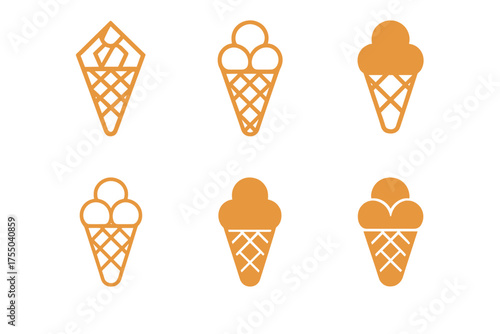 Ice Cream Logo Variations. Outdoor ice cream sundae bar setup. Set Logo of Outdoor ice cream sundae bar setup: Waffle Cone Stack. harmonious logo variations of