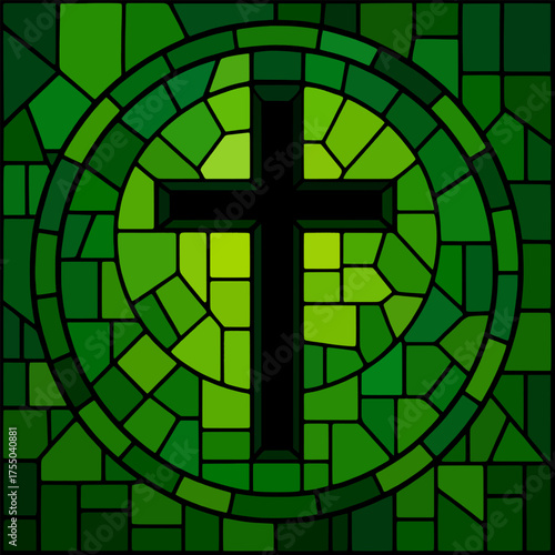 mosaic of stained glass window - christian cross (artwork 3)