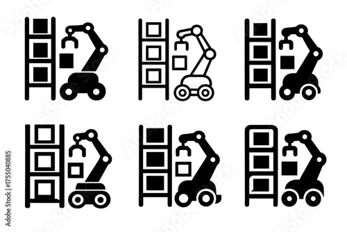 Robotics Logo Variations. Robotics in modern business. Set Logo of Robotics in modern business: robotic warehouse picking station. harmonious logo variations