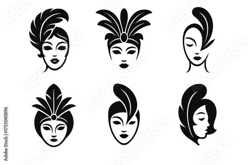 Stage Makeup Logos. Makeup for stage performance. Set Logo of Makeup for stage performance: Cabaret Feather Accessory. harmonious logo variations of the same