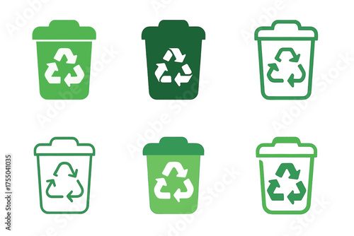 Eco Startup Logos. Eco startups. Set Logo of Eco startups: recycling bin. harmonious logo variations of the same emblematic concept, each with different