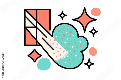 Sunlit Dust Beauty. Sunlit Dust. A glowing dust cloud visible in sunlight streaming through a window, abstract spark and star icons symbolizing quiet beauty.